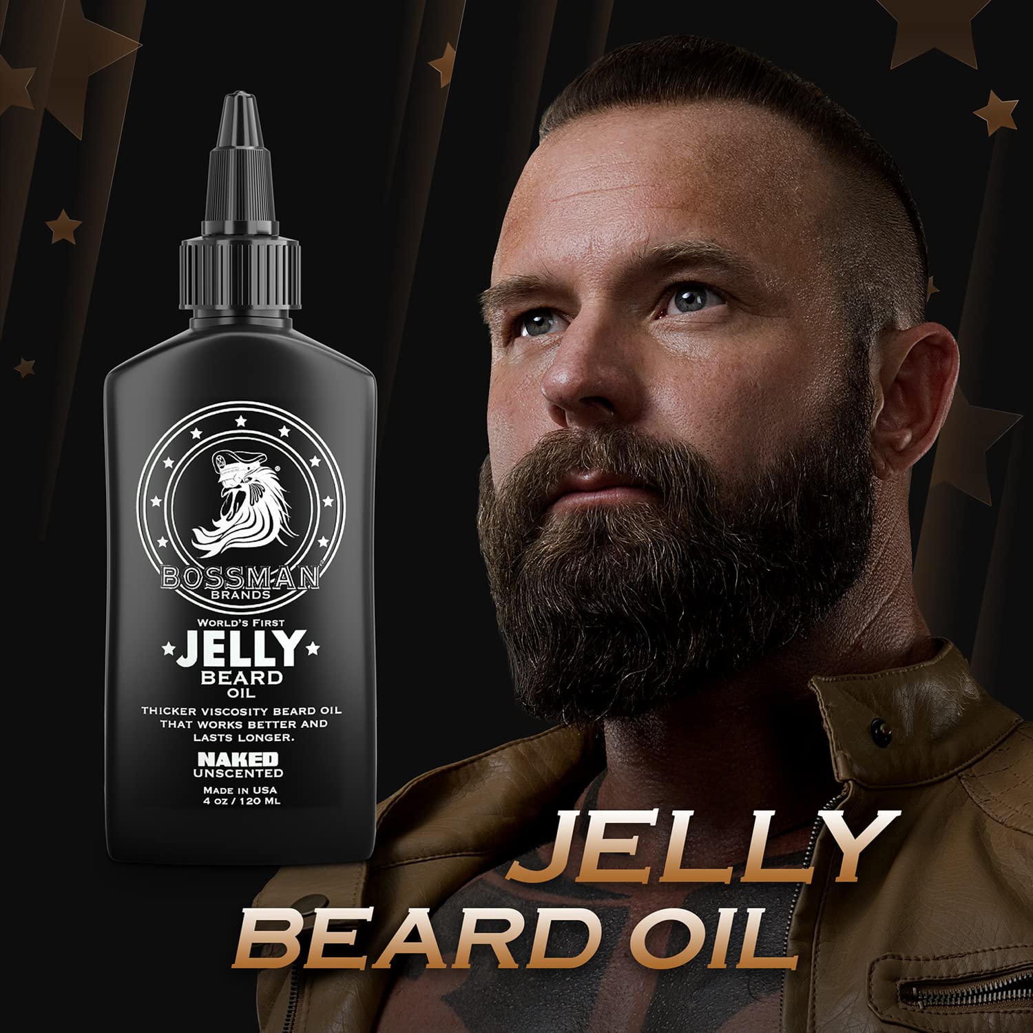 Bossman Beard Oil (4oz) - Eliminates Beard Itch, Bigger Bottle, Thicker Growth, All Natural, American Made, Non Greasy Jelly Beard Oil (Naked Scent)